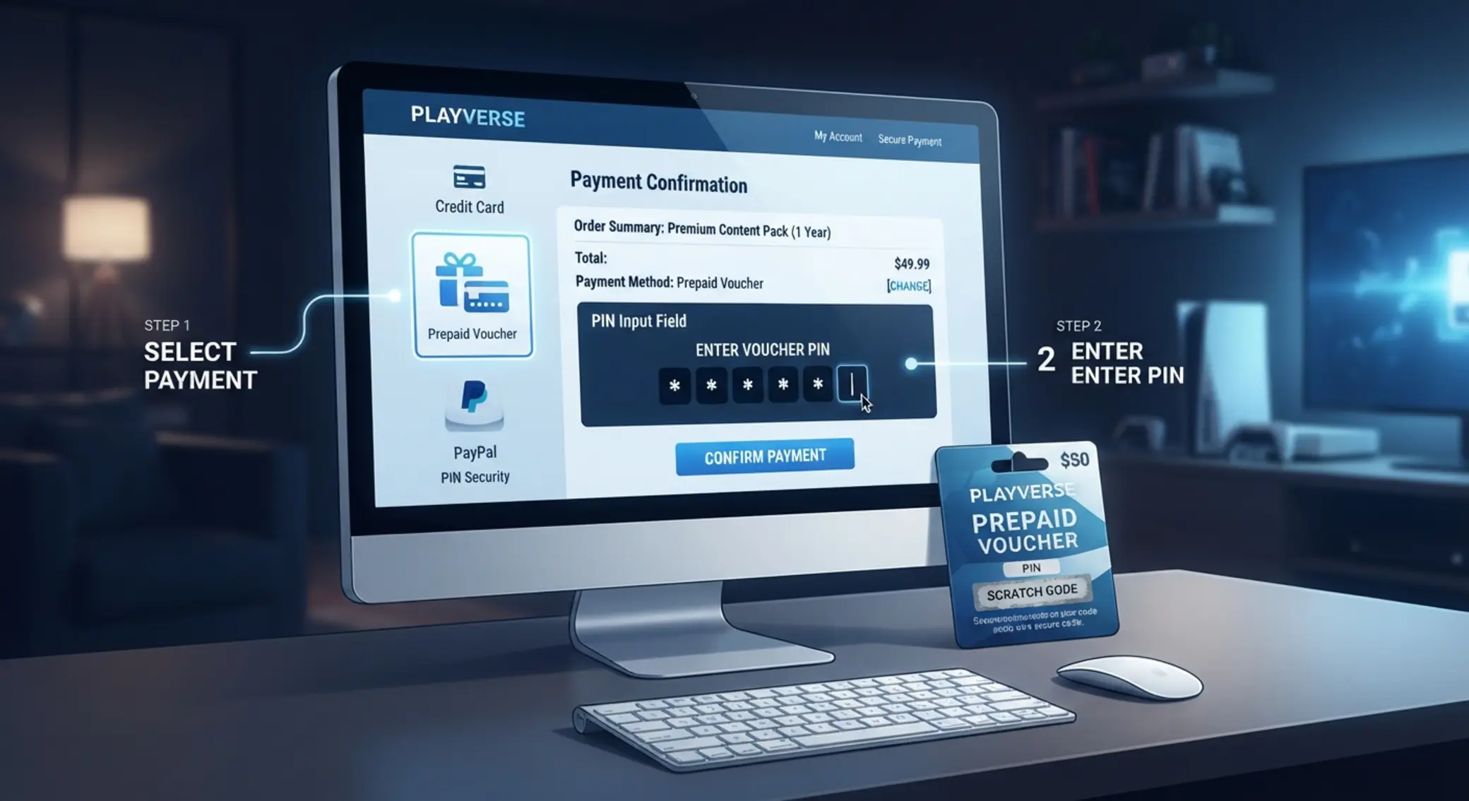 Schemat płatności prepaid z polem PIN w kasjerze online