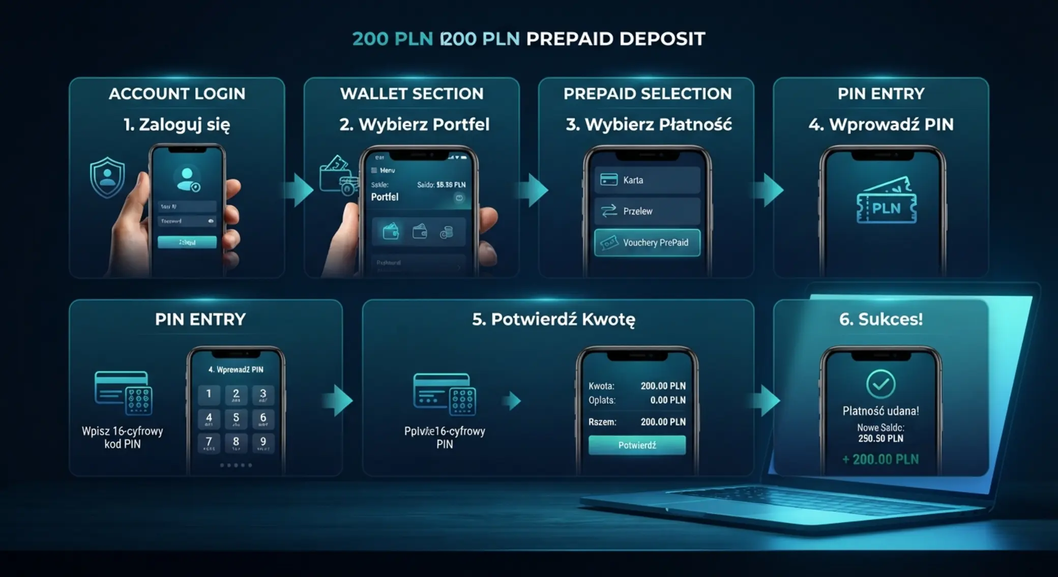 Schemat kroków wpłaty Paysafecard 200 zł w kasynie online