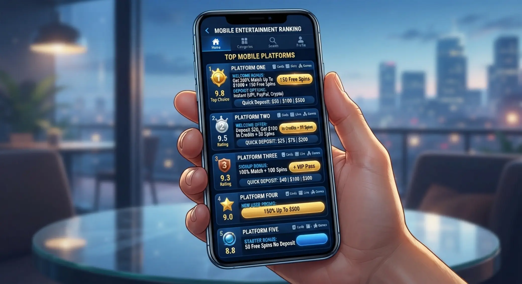 Lista mobilnych operatorów na ekranie telefonu z wyróżnionymi bonusami