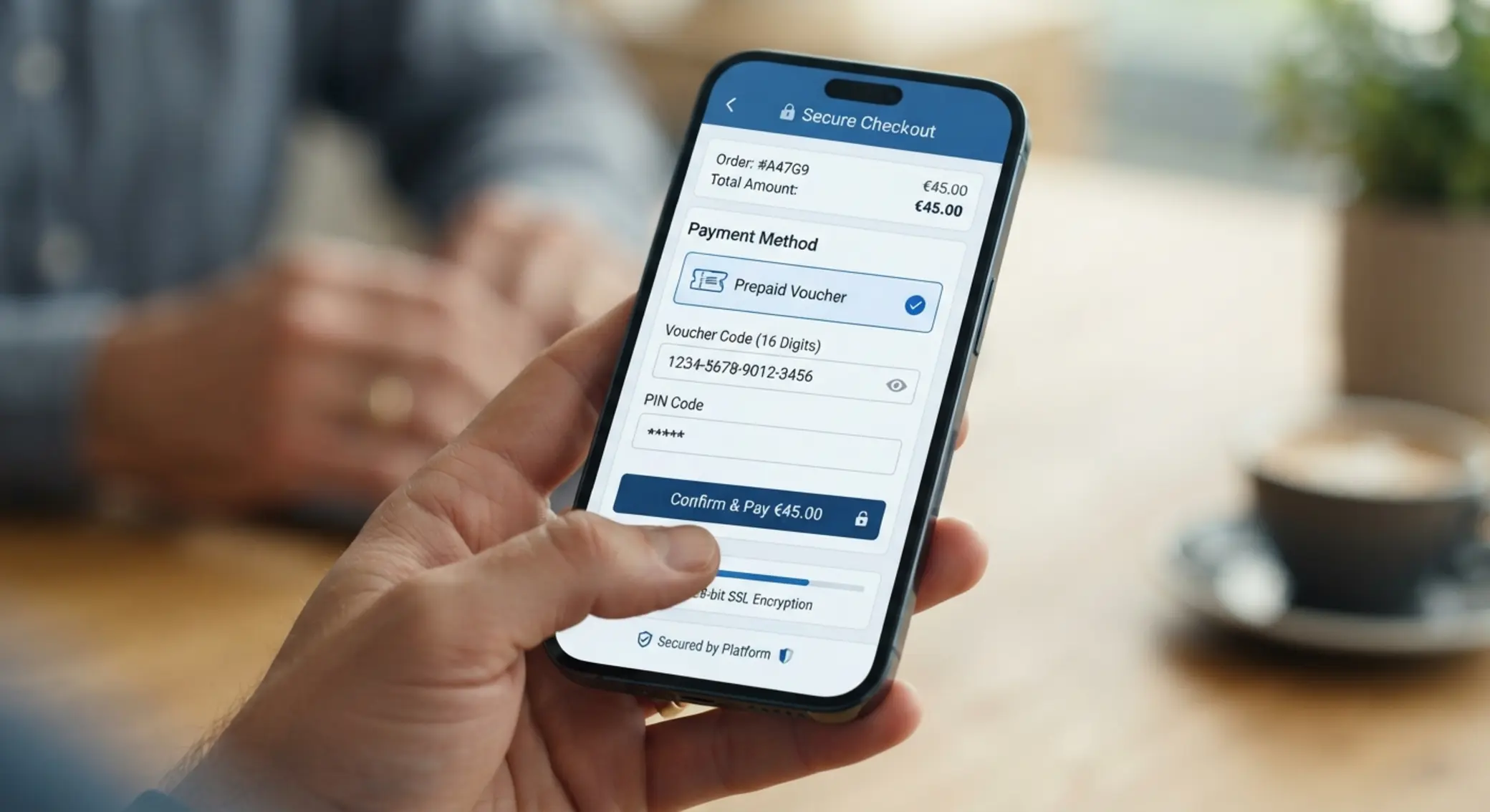 Ekran wpłaty na smartfonie z wybraną metodą prepaid