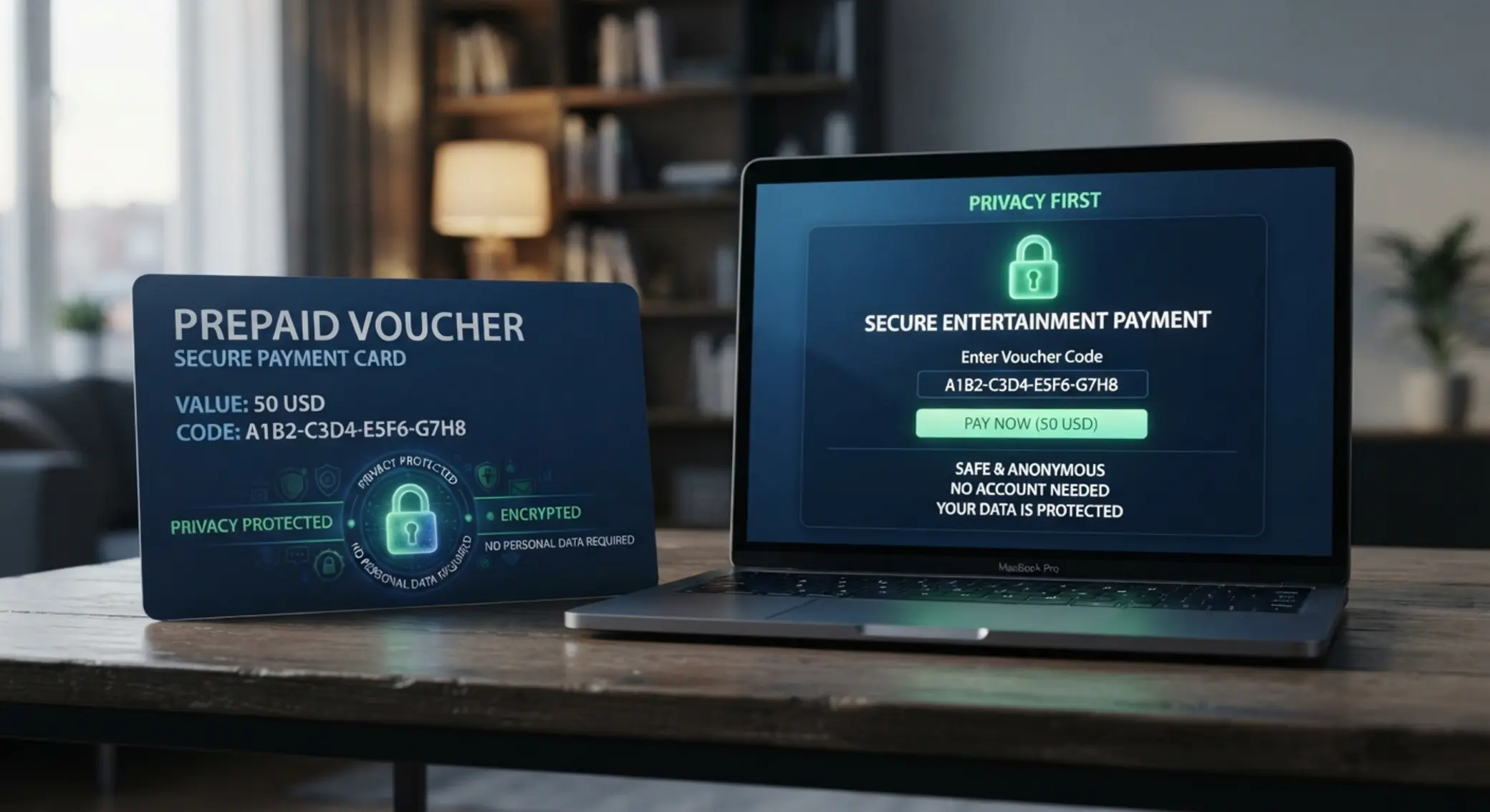 Paysafecard jako bezpieczna metoda wpłaty online Voucher Paysafecard obok ekranu płatności online z akcentem na bezpieczeństwo