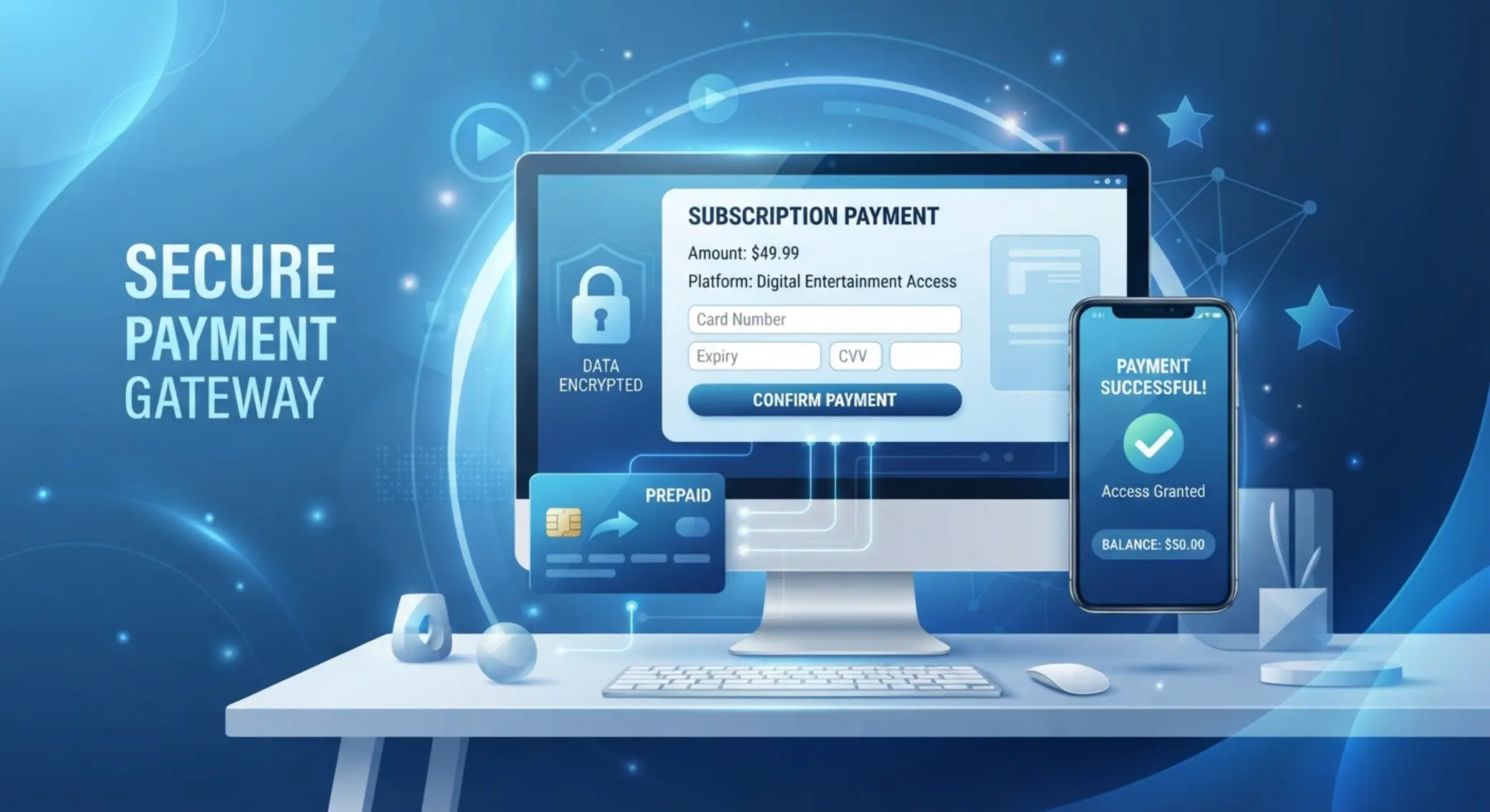 Neutralna ilustracja płatności prepaid w serwisie online